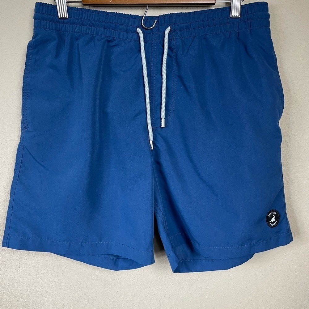 SURFCUZ Mens Swim Shorts Quick Dry Beach Shorts mesh‎ lining pockets, sz L EUC